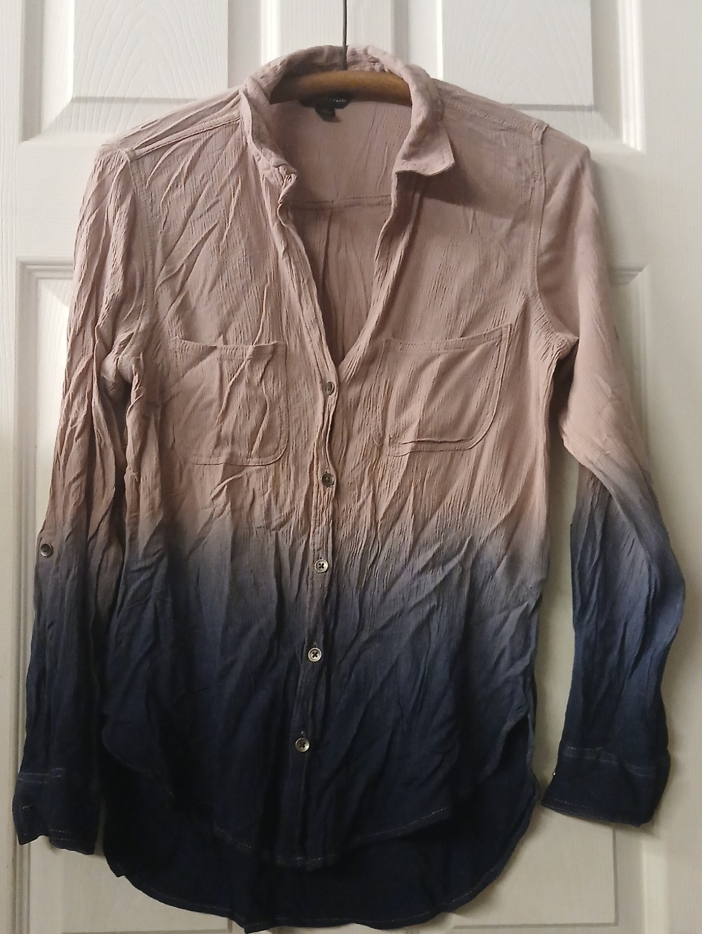 Womens Ombre Button-Up Shirt - Taupe to Navy
